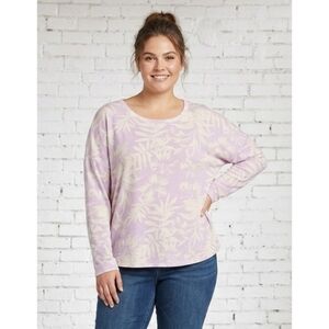 Lucky Brand Drop Shoulder Long Sleeve Top Purple Palm Leaf Print Size XL